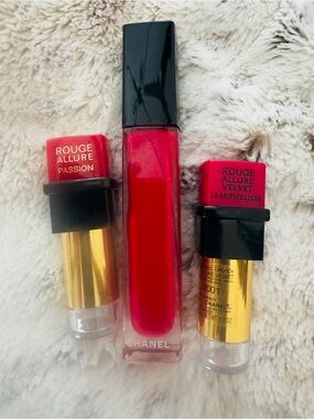 CHANEL Rouge Allure & Velvet Lipstick Duo with fushia Lip Gloss